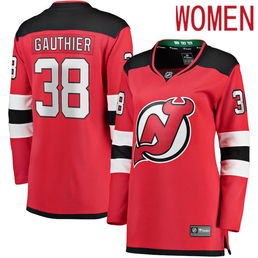 Women New Jersey Devils #38 Frederik Gauthier Fanatics Branded Red Home Breakaway Player NHL Jersey